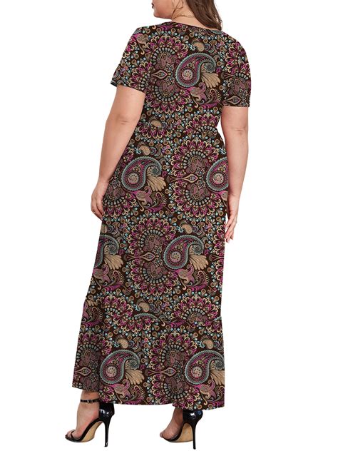 Mengpipi Plus Size Womens Casual Short Sleeve Maxi Dress With Pockets