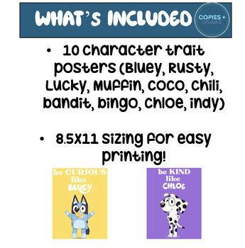 Bluey Character Traits Posters by Copies and Chaos | TPT