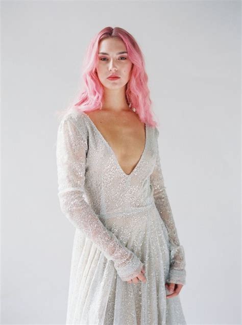 Unique Silver Sequined Wedding Dress By Claire La Faye Long Sleeve