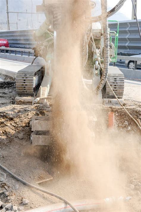 Drilling Rig And Pile Driver At Construction Site Deep Foundation