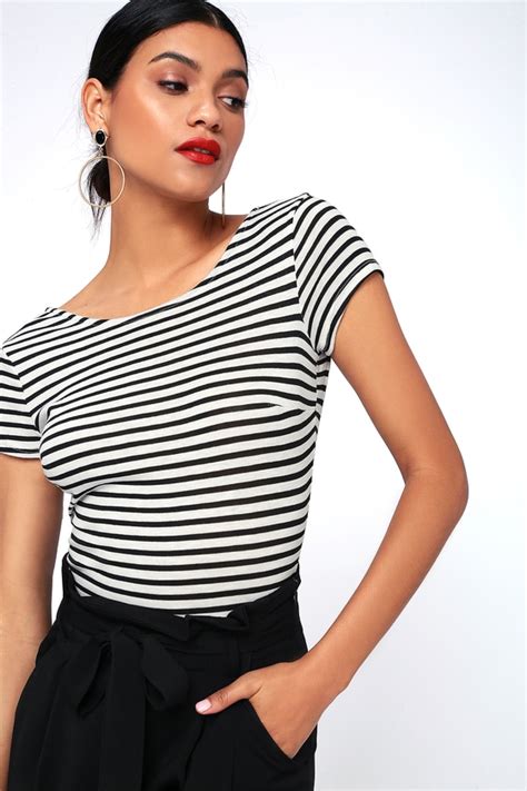 Cute Black And White Striped Bodysuit Backless Bodysuit Lulus