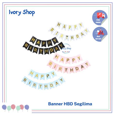 Jual Banner Hbd Segi Lima Happy Birthday Bunting Flag Ulang Tahun Biru