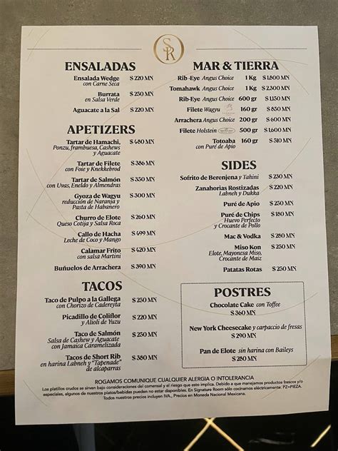 Menu at Signature Room Restaurant Bar & Famous Rooftop, San Pedro Garza