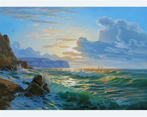 Ocean Art Canvas Large By Alexander Shenderov Blue Seascape Painting