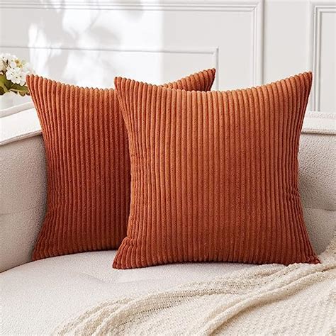 MIULEE Pack Of 2 Rust Fall Corduroy Pillow Covers Soft Boho Striped