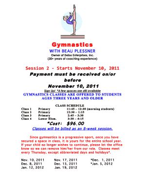 Fillable Online Gymnastics Sess Flyer Doc Fax Email Print