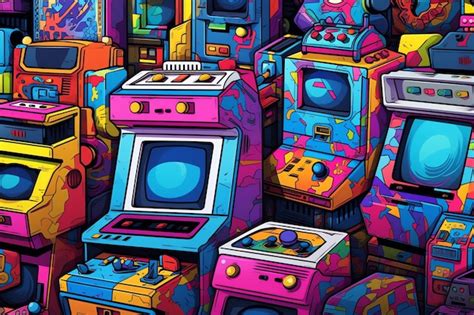 Premium AI Image | 90s Arcade Cabinets 90s retro pattern