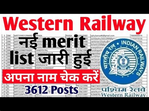 Western Railway Apprentice Merit List Rrc