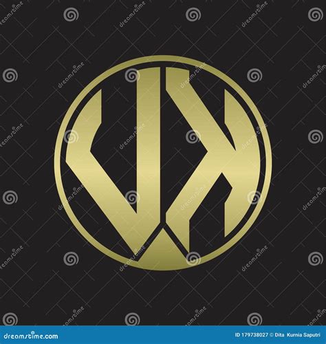 VK Logo Monogram Circle With Piece Ribbon Style On Gold Colors Stock