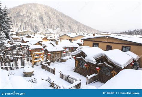 Snow Town In Winter Season At Harbin China Stock Image Image Of Farm