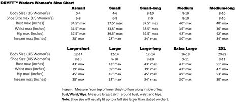 Bone Dry Waders Size Chart: A Visual Reference of Charts | Chart Master