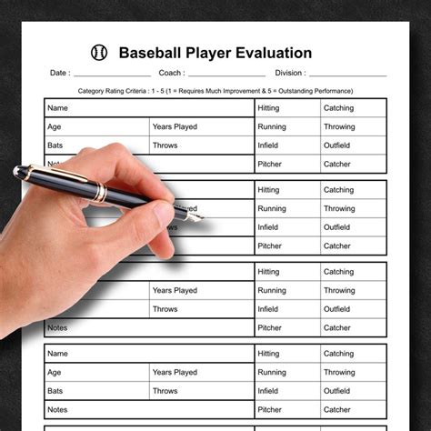 Baseball Player Evaluation Form Skills Assessment Form Tryout Form