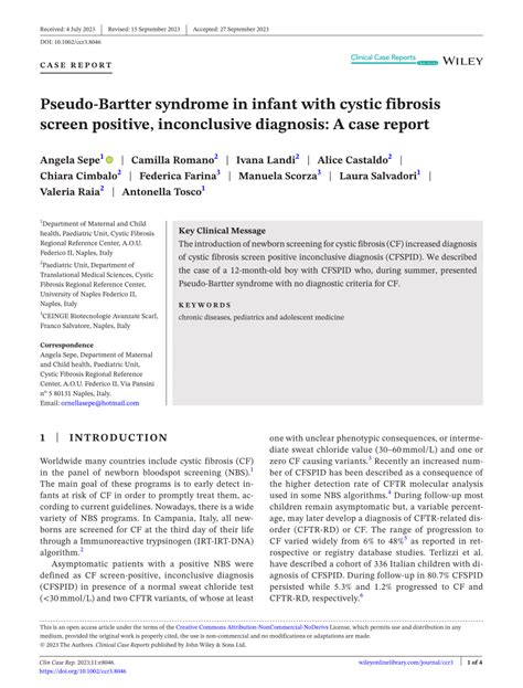 Pdf Pseudobartter Syndrome In Infant With Cystic Fibrosis Screen