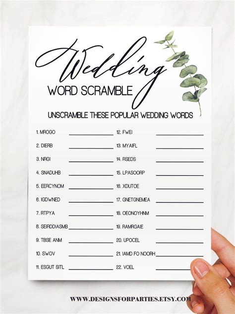 Wedding Word Scramble Game Bridal Shower Activity Game Etsy Bridal Shower Activities Bridal