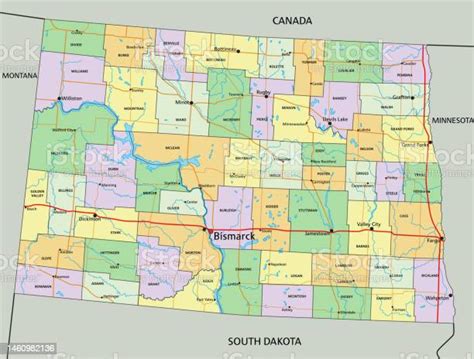 North Dakota Highly Detailed Editable Political Map With Labeling Stock Illustration Download