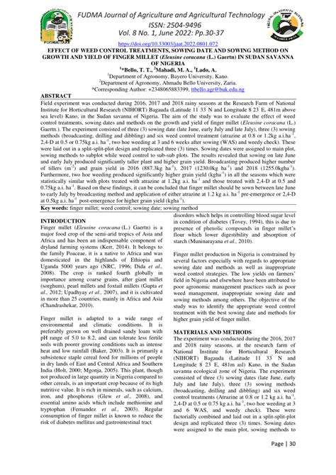 Pdf Effect Of Weed Control Treatments Sowing Date And Sowing Method