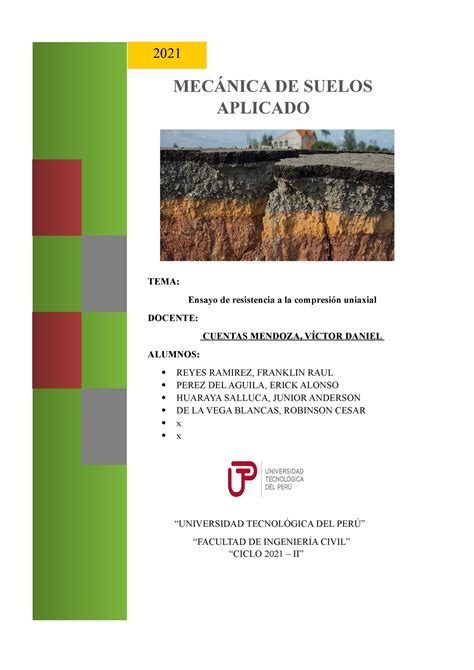 Informe Mecanica De Suelos Aplicada Geotecnica Utp Studocu