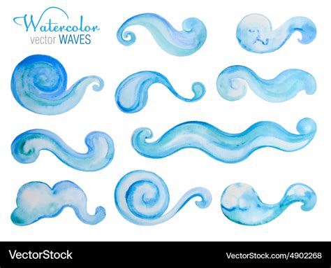 Set or watercolor sea waves Royalty Free Vector Image