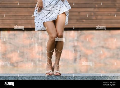 Unrecognizable Beautiful Woman Woman Dancing Outdoor Squatting Legs