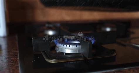 Ceramic Black Frying Pan On A Burning Gas Burner Close Up Stock Video