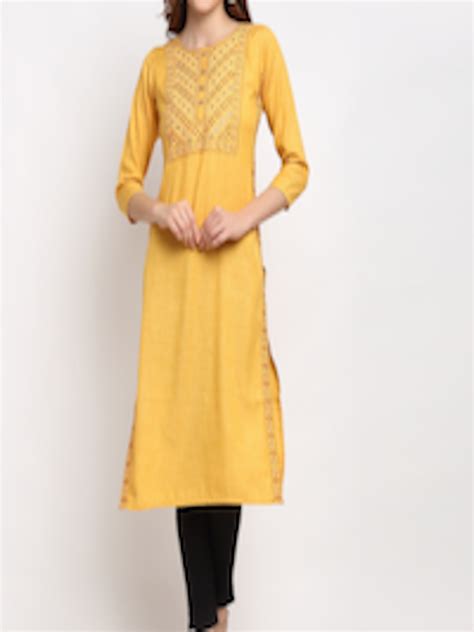 Buy Lovely Lady Women Mustard Yellow Ethnic Motifs Yoke Design Thread