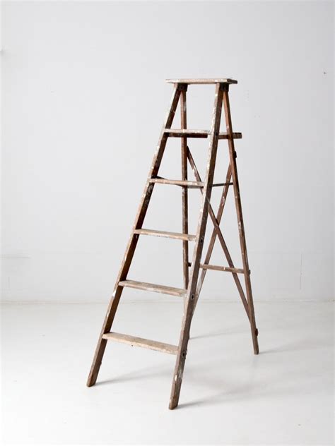 Vintage Painter S Ladder Wood Ladder Tall Folding Ladder Etsy