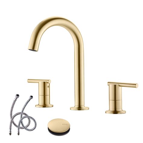 Kenes Brushed Gold Two Handle 8 Inch Widespread Bathroom Sink Faucet Gold High Arc Lavatory