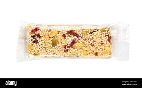 Nut Bar In Plastic Package Isolated Energy Snack With Nuts Muesli Protein Candy Bar Fitness