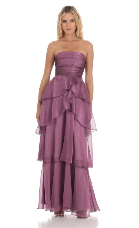 Corset Ruffle Strapless Maxi Dress In Purple In Dark Purple