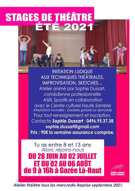 2 Stages de théâtre pour les enfants de 8 à 13 ans à Gozée Le Centre