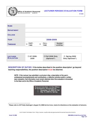 Fillable Online Csulb LECTURER PERIODIC EVALUATION FORM DESCRIPTION OF