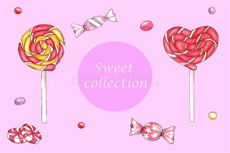 Watercolor Sweet Collection Lollipops And Candies Stock Illustration