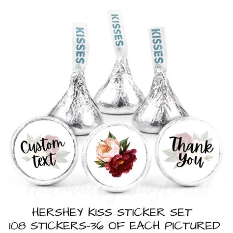 P6 Hershey Kiss Stickers Burgundy Rose Hershey Kiss Labels Hershey