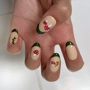 Mushroom Nails Press On Nails Autumn Nails Cottagecore Nails Hand