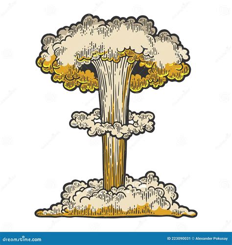 Nuclear Bomb Explosion Line Art Sketch Vector Stock Vector ...