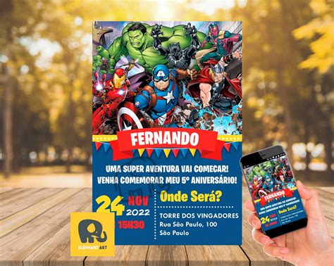 Convite Anivers Rio Vingadores Marvel Arte Digital Elo