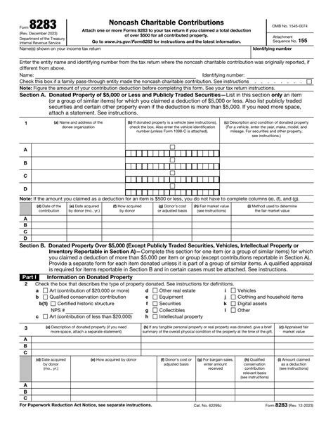 IRS Form 8283 Download Fillable PDF or Fill Online Noncash Charitable Contributions 2014 — 2024 ...