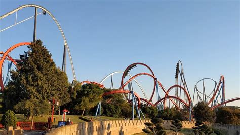 Shambhala And Dragon Khan At Portaventura In The Sunset R