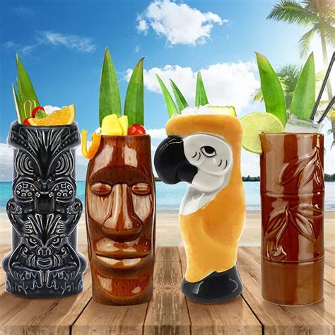 Tiki Mugs Cocktail Set Of 4 Grandes Vasos De Cerámica Etsy