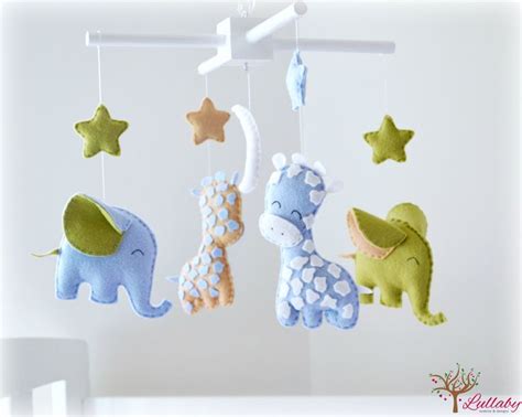 Elephant And Giraffe Baby Mobile Crib Mobile Blue Green Beige And