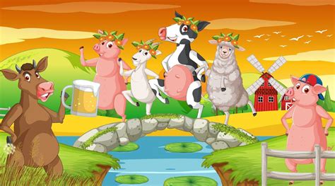 Farm background with happy animals 7638789 Vector Art at Vecteezy