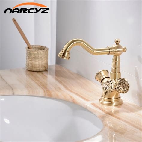 Basin Faucets Antique Brass Bathroom Faucet Basin Carving Tap Rotate