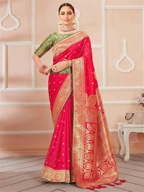 Red Colour Indian Wedding Saree In Banarasi Silk Fabric