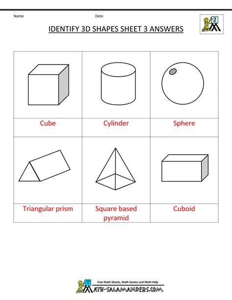 3D Shapes Printable Worksheet