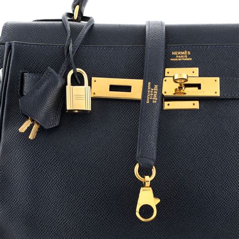 Hermes Kelly Handbag Bleu Marine Courchevel With Gold Hardware For