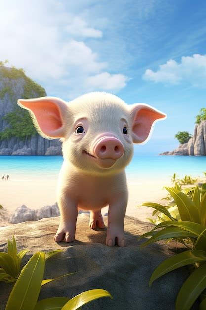 Premium AI Image | a pig on a beach with a picture of a beach.