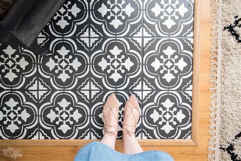 How To Paint Tile Floors With A Stencil The Diy Mommy