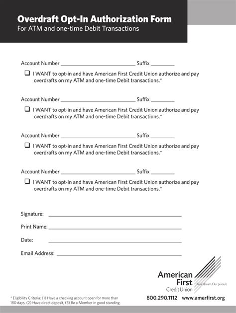 Fillable Online Overdraft Opt In Authorization Form Fax Email Print