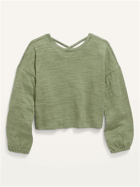 Cozy Knit Strappy Back Long Sleeve Cropped Top For Girls Old Navy