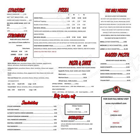 Menu at Red Devil Italian American pizzeria, Holly